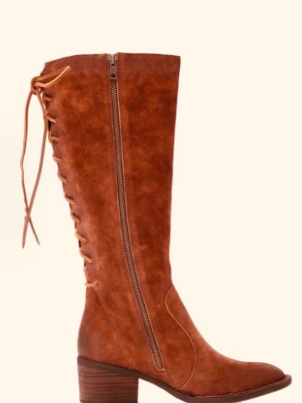 Born “Azurite” Tall Lace-Up Side-Zip Boots in Distressed Rust Brown